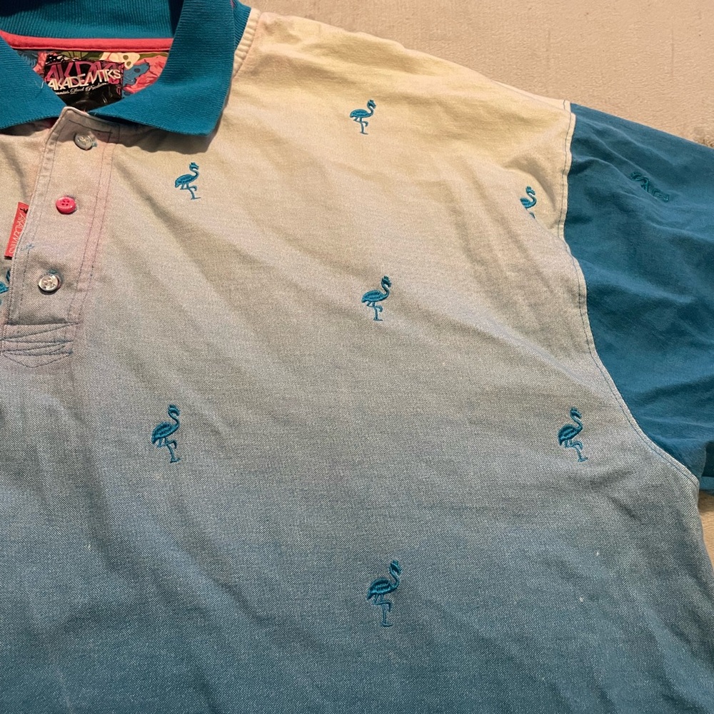 Akademiks AOP Flamingo Blue Ombré Polo Shirt Mens 3XL Streetwear Y2K - Picture 2 of 6